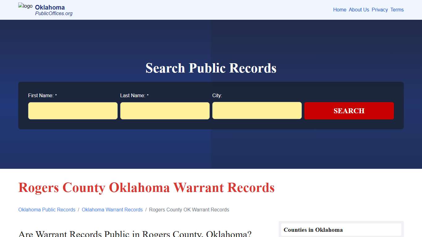 Rogers County, OK Warrant Records Search – PublicOffices.org